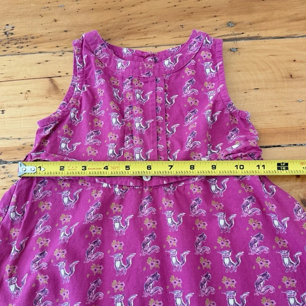 April Cornell Girls Dress Size 2 Pink Fox Print 100% Cotton Belted Cottagecore